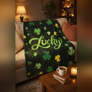 Green & Yellow Lucky Shamrock Graphic Fleece 60x40" Throw Blanket